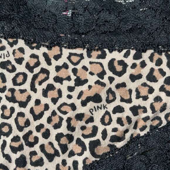 NWOT PINK Victoria's Secret X-Low Rise Cheekster Animal Print Black Lace Trim L - Picture 2 of 8